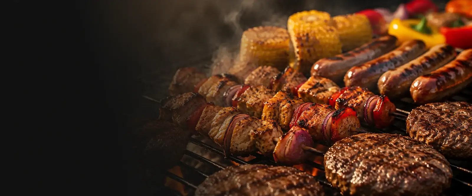 Loaded BBQ platter of grilled meats, salads and bread rolls ready to serve